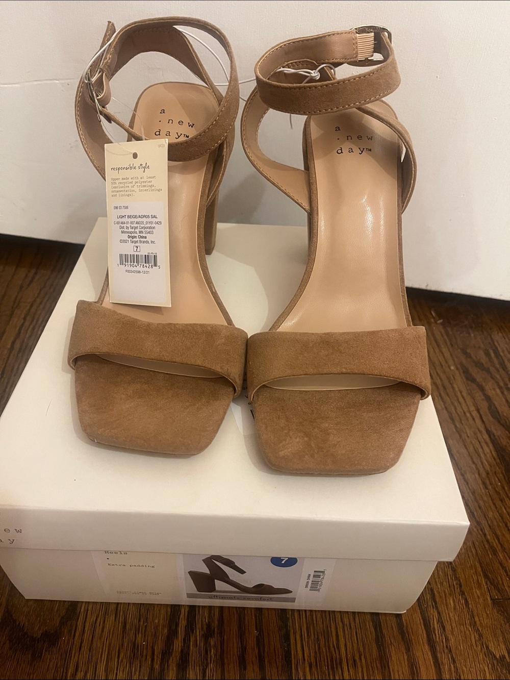a new day Tan Suede Ankle-Strap Block Heels